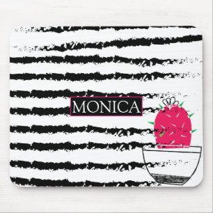 Mousepad Monograma do padrão branco preto Cactus