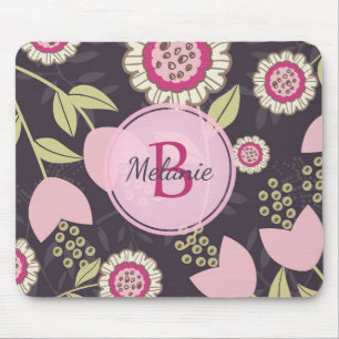 Mousepad Monograma do Padrão da Tulipa Floral Rosa Moderna