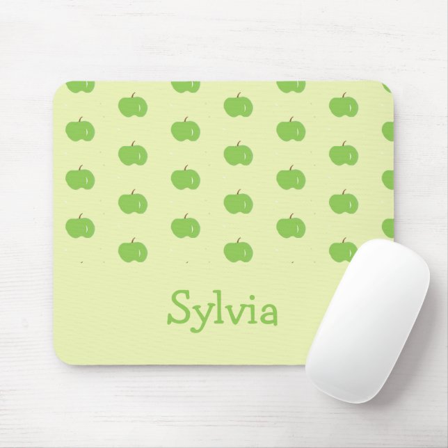 Mousepad Monograma do padrão das maçãs verdes (Com mouse)