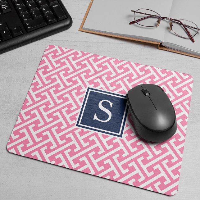 Mousepad Monograma do padrão de pré-disquete rosa e Marinho (Criador carregado)