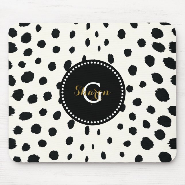 Mousepad Monograma do padrão-impressão do chic black cheeta (Frente)