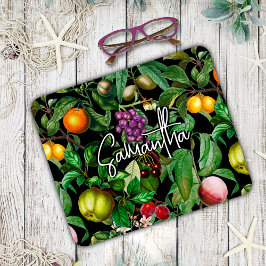 Mousepad Monograma do padrão preto das frutas tropicais Ele