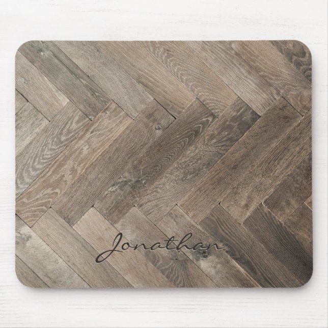 Mousepad Monograma do teste padrão de ziguezague da madeira (Frente)