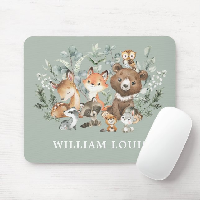 Mousepad Monograma dos animais da floresta em bruto (Com mouse)
