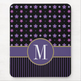 Mousepad Monograma Dourado, bonito, Preto, Floral Riscado