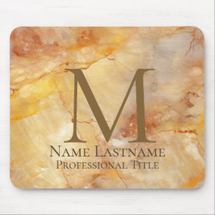 Mousepad Monograma Dourado Bronzeado Rosado de Mármore Eleg