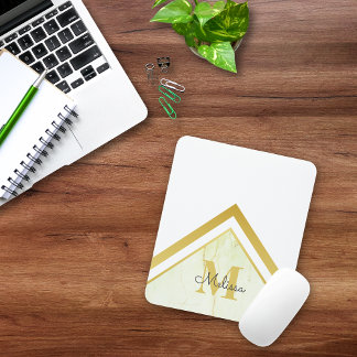 Mousepad Monograma Dourado Chevron Elegante