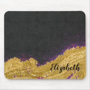 Mousepad Monograma Dourado Chic Girly Black 