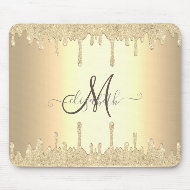 Mousepad Monograma Dourado com Pingos de Brilho Modernos (Frente)