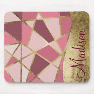 Mousepad Monograma Dourado cor-de-rosa chique feminino dos