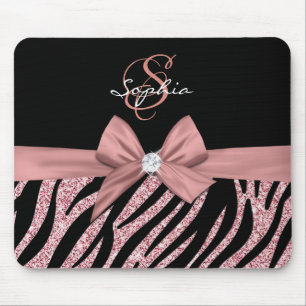 Mousepad Monograma Dourado cor-de-rosa do arco das listras