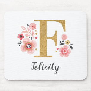Mousepad Monograma Dourado, cor-de-rosa inicial