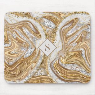 Mousepad Monograma Dourado de Abstrato Marble