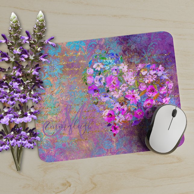 Mousepad Monograma Dourado de Escrita Manual Floral (Criador carregado)