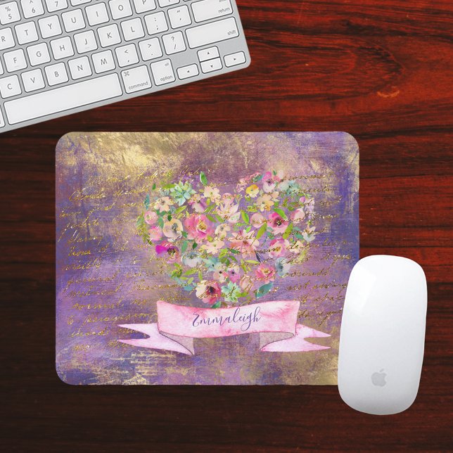 Mousepad Monograma Dourado de Escrita Manual Floral (Criador carregado)
