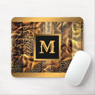 Mousepad Monograma Dourado de Madeira de luxo único