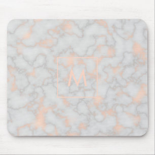 Mousepad Monograma Dourado de mármore e cor-de-rosa