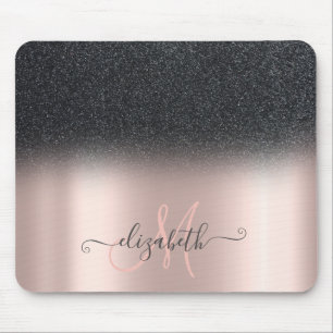 Mousepad Monograma Dourado de Ombre Rosa de Brilho Preto Mo