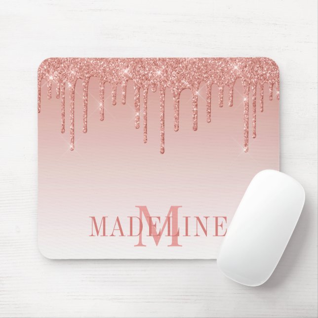 Mousepad Monograma Dourado de Rosa brilhante moderno (Com mouse)
