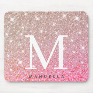 Mousepad Monograma Dourado de Rosa Girly Personalizado