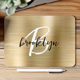 Mousepad Monograma Dourado de Script Branco Preto e Bruto