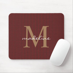 Mousepad Monograma Dourado de Script Cinza Vermelho Clássic