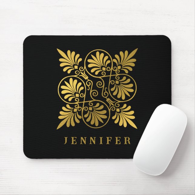 Mousepad Monograma Dourado do Andino Grego Antigo (Com mouse)