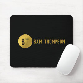 Mousepad Monograma Dourado e negro elegante