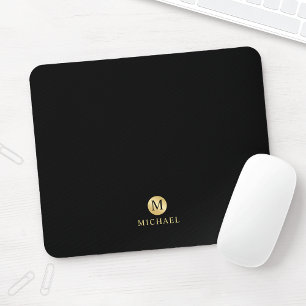 Mousepad Monograma Dourado e Preto de Luxo
