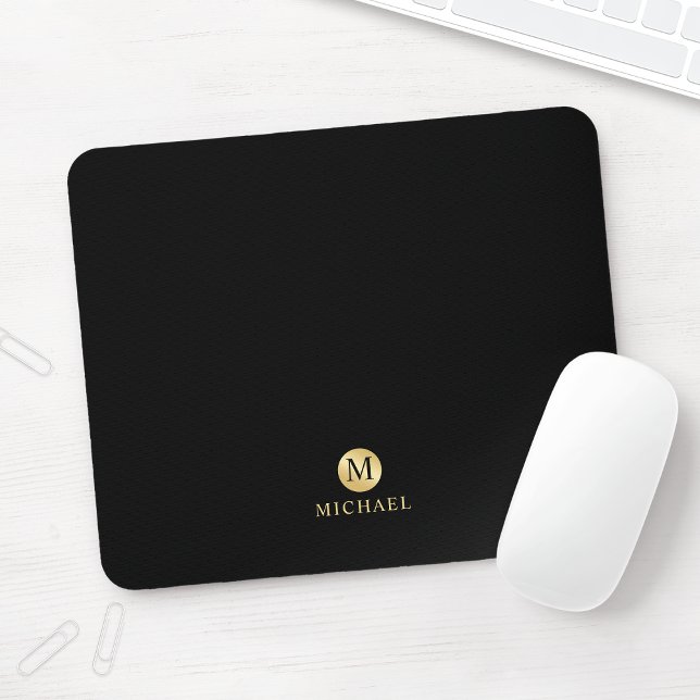Mousepad Monograma Dourado e Preto de Luxo (Criador carregado)