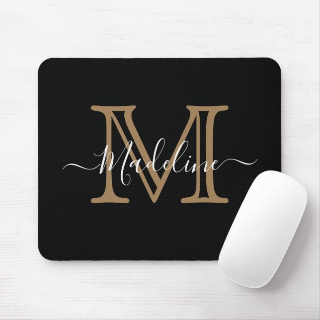 Mousepad Monograma Dourado Elegante Moderno (Com mouse)