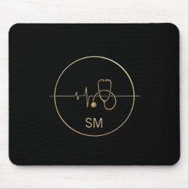 Mousepad Monograma Dourado Estetoscópio Médico Preto
