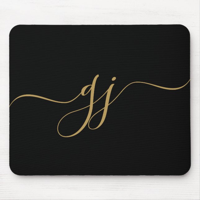Mousepad Monograma Dourado inicial de script Elegante na mo (Frente)