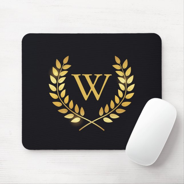 Mousepad Monograma Dourado Laurel Wreath (Com mouse)