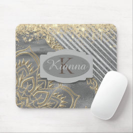Mousepad Monograma Dourado Lotus Mandala