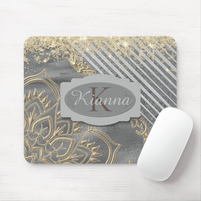 Mousepad Monograma Dourado Lotus Mandala (Com mouse)