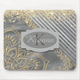 Mousepad Monograma Dourado Lotus Mandala