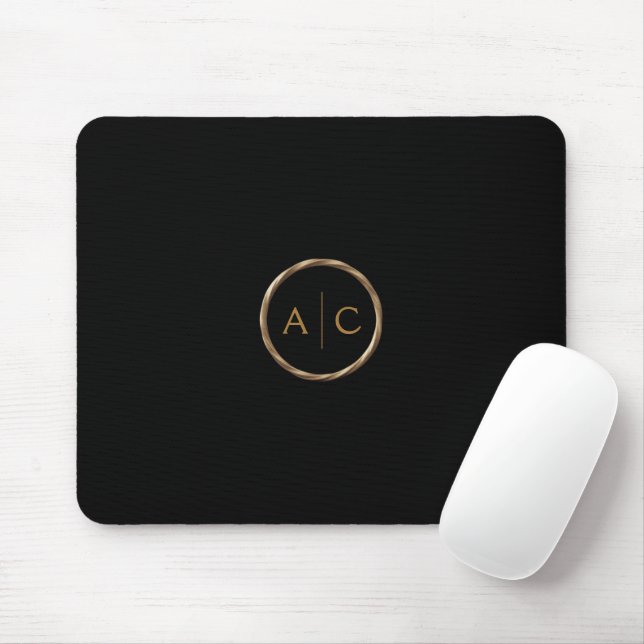 Mousepad Monograma Dourado Mínimo em PRETO (Com mouse)