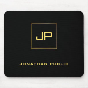 Mousepad Monograma Dourado personalizado Modelo preto