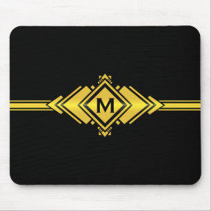 Mousepad Monograma Dourado & preto da correia do art deco