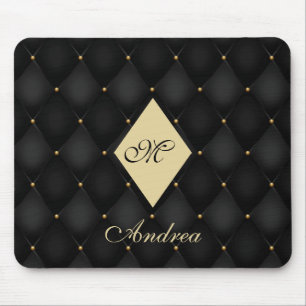 Mousepad Monograma Dourado preto elegante tufado
