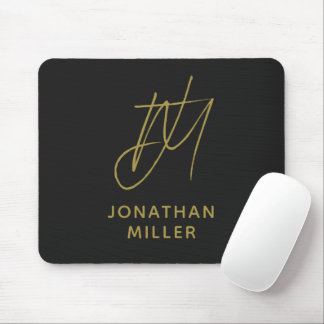 Mousepad Monograma Dourado Preto Moderno
