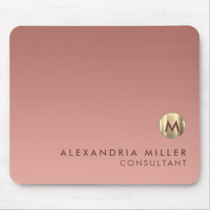Mousepad Monograma Dourado Rosa Rosa Elegante