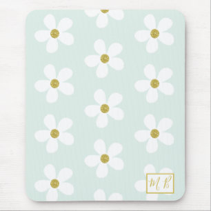 Mousepad Monograma Dourado Simples de Margarida Branca Verd