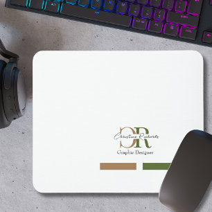 Mousepad Monograma Dourado Verde Azeitona Moderno Simples
