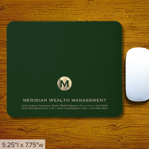 Mousepad Monograma Dourado Verde Escuro Personalizado