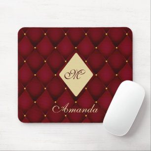 Mousepad Monograma Dourado Vermelho Elegante Tufado