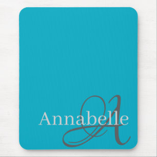 Mousepad Monograma e nome azul-claro simples e elegante