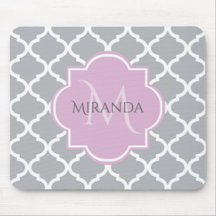 Mousepad Monograma e Nome da Lavanda de Quatrefoil para Cin