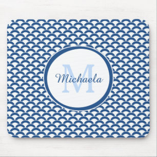 Mousepad Monograma e Nome das Escalas Azuis e Brancas Moder